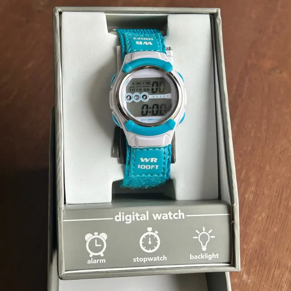 Blue & White Digital Watch Water Resistant Working New Battery